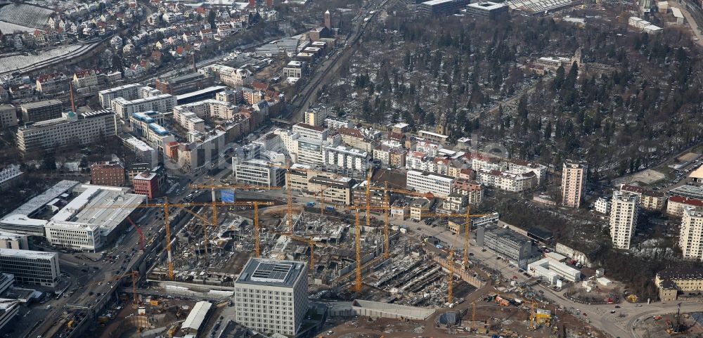 Stuttgart von oben - Baustelle zum Neubau des Stadtteilzentrums und Einkaufszentrum Milaneo im Zentrum der Landeshauptstadt Stuttgart im Bundesland Baden-Württemberg BW