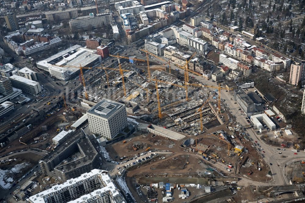 Luftbild Stuttgart - Baustelle zum Neubau des Stadtteilzentrums und Einkaufszentrum Milaneo im Zentrum der Landeshauptstadt Stuttgart im Bundesland Baden-Württemberg BW