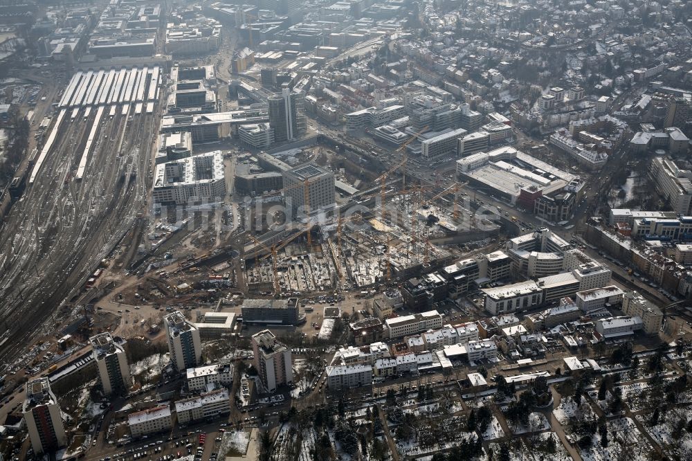 Luftaufnahme Stuttgart - Baustelle zum Neubau des Stadtteilzentrums und Einkaufszentrum Milaneo im Zentrum der Landeshauptstadt Stuttgart im Bundesland Baden-Württemberg BW