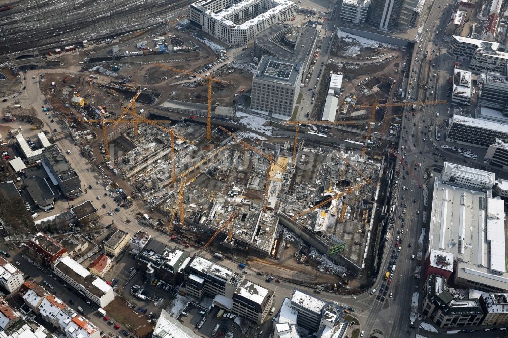 Stuttgart aus der Vogelperspektive: Baustelle zum Neubau des Stadtteilzentrums und Einkaufszentrum Milaneo im Zentrum der Landeshauptstadt Stuttgart im Bundesland Baden-Württemberg BW