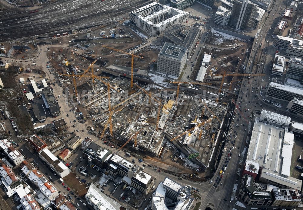 Luftbild Stuttgart - Baustelle zum Neubau des Stadtteilzentrums und Einkaufszentrum Milaneo im Zentrum der Landeshauptstadt Stuttgart im Bundesland Baden-Württemberg BW