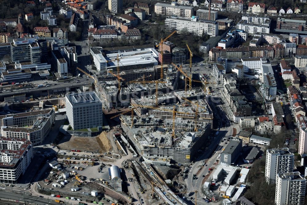 Stuttgart von oben - Baustelle zum Neubau des Stadtteilzentrums und Einkaufszentrum Milaneo im Zentrum der Landeshauptstadt Stuttgart im Bundesland Baden-Württemberg BW