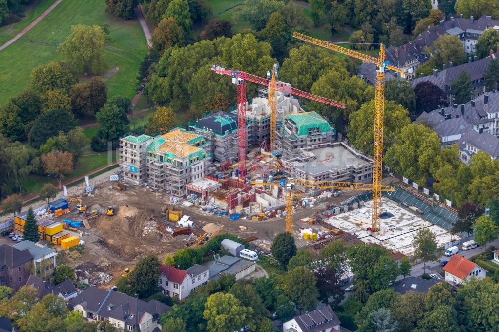 Bochum aus der Vogelperspektive: Baustelle zum Neubau eines Stadtvilla - Wohnhauses an der Wielandstraße - Herderallee - Lessingstraße im Ortsteil Grumme in Bochum im Bundesland Nordrhein-Westfalen, Deutschland