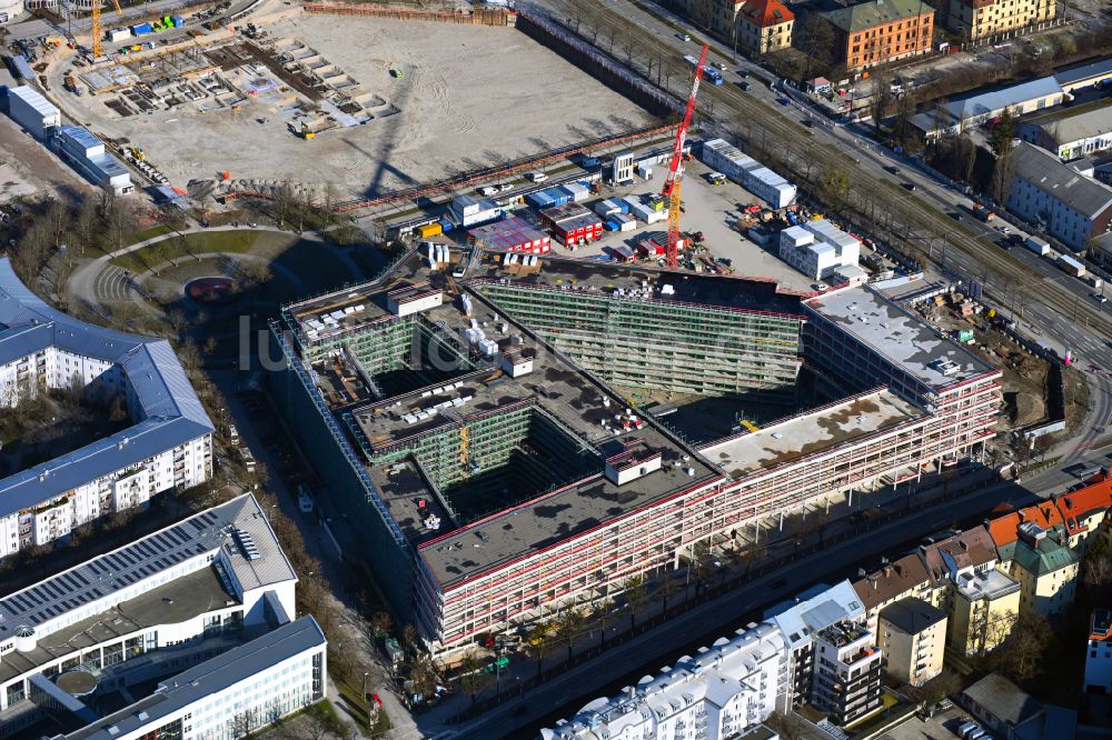 München von oben - Baustelle zum Neubau eines Strafjustizzentrum in München im Bundesland Bayern, Deutschland