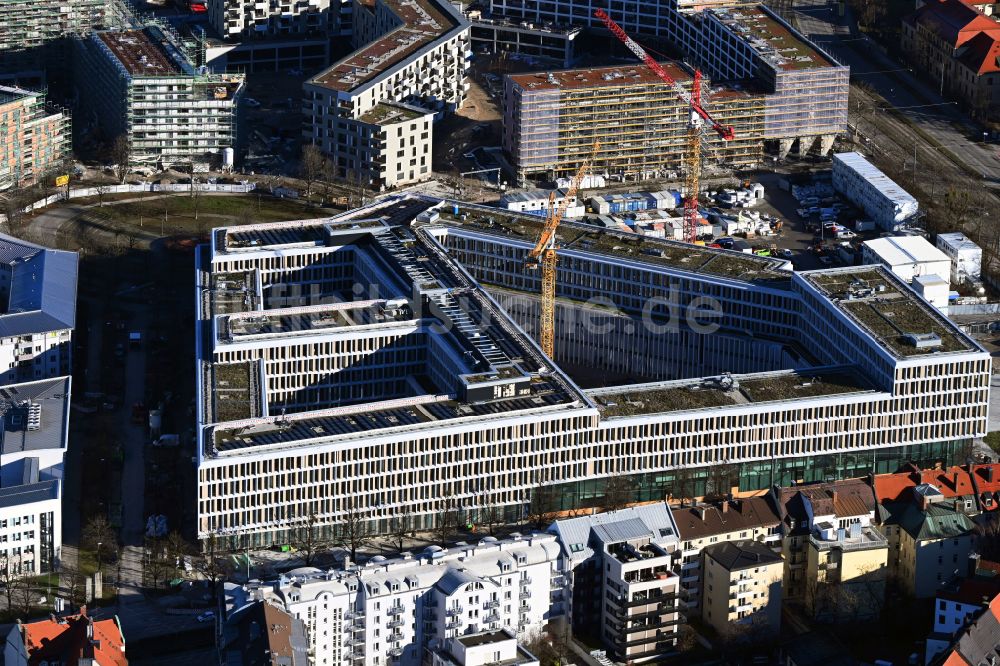 Luftbild München - Baustelle zum Neubau eines Strafjustizzentrum im Ortsteil Neuhausen-Nymphenburg in München im Bundesland Bayern, Deutschland