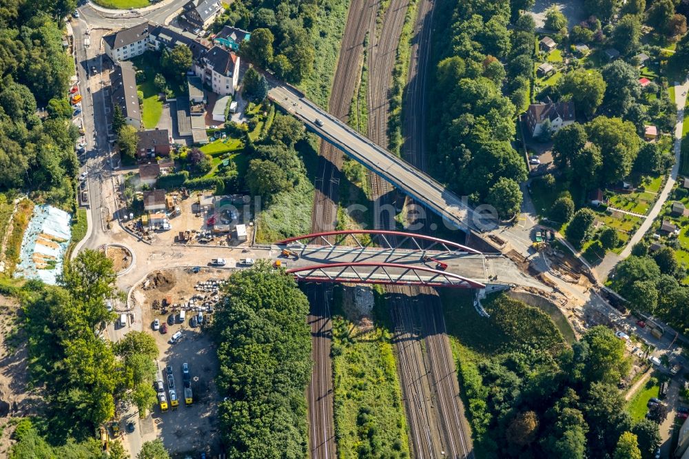 Bochum aus der Vogelperspektive: Baustelle zum Neubau des Straßen- Brückenbauwerk der Buselohbrücke in Bochum im Bundesland Nordrhein-Westfalen, Deutschland