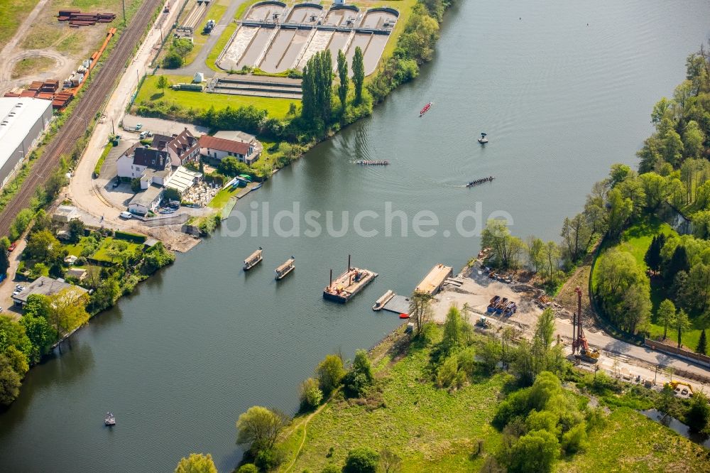 Essen von oben - Baustelle zum Neubau des Straßen- Brückenbauwerk Kampmannbrücke über die Ruhr in Essen im Bundesland Nordrhein-Westfalen