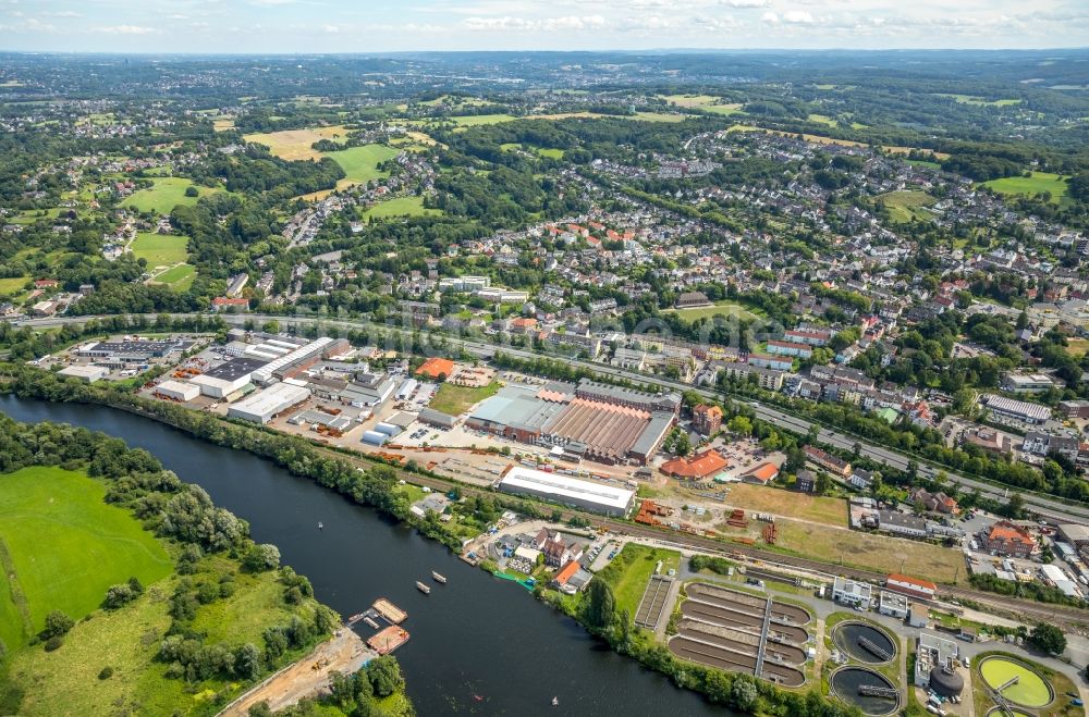 Essen von oben - Baustelle zum Neubau des Straßen- Brückenbauwerk Kampmannbrücke über die Ruhr in Essen im Bundesland Nordrhein-Westfalen