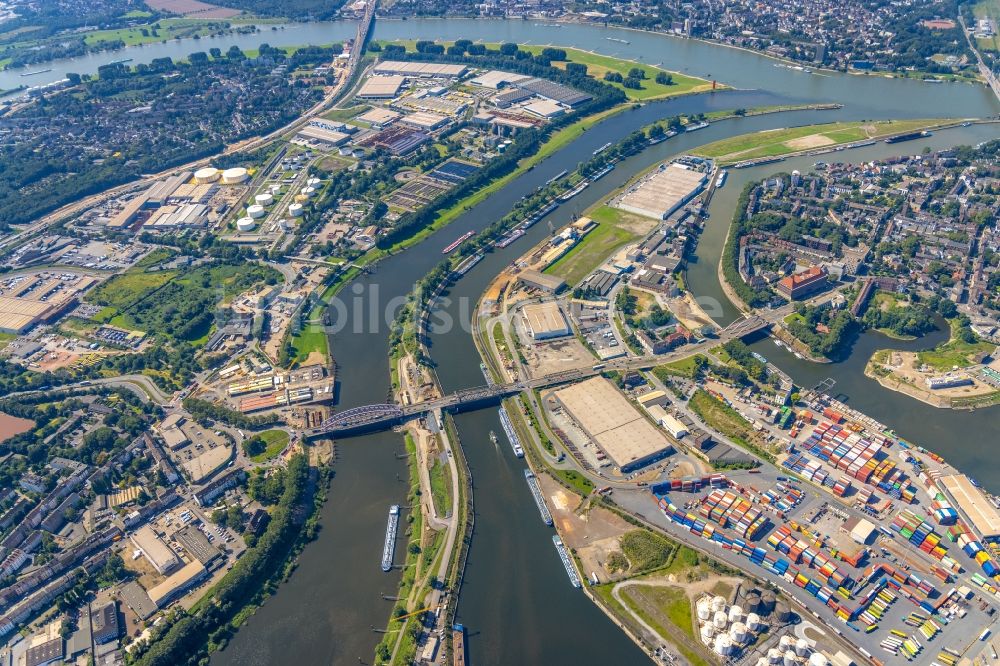 Luftbild Duisburg - Baustelle zum Neubau des Straßen- Brückenbauwerk Karl-Lehr-Brücke über den Flussverlauf der Ruhr Am Bört in Duisburg im Bundesland Nordrhein-Westfalen, Deutschland