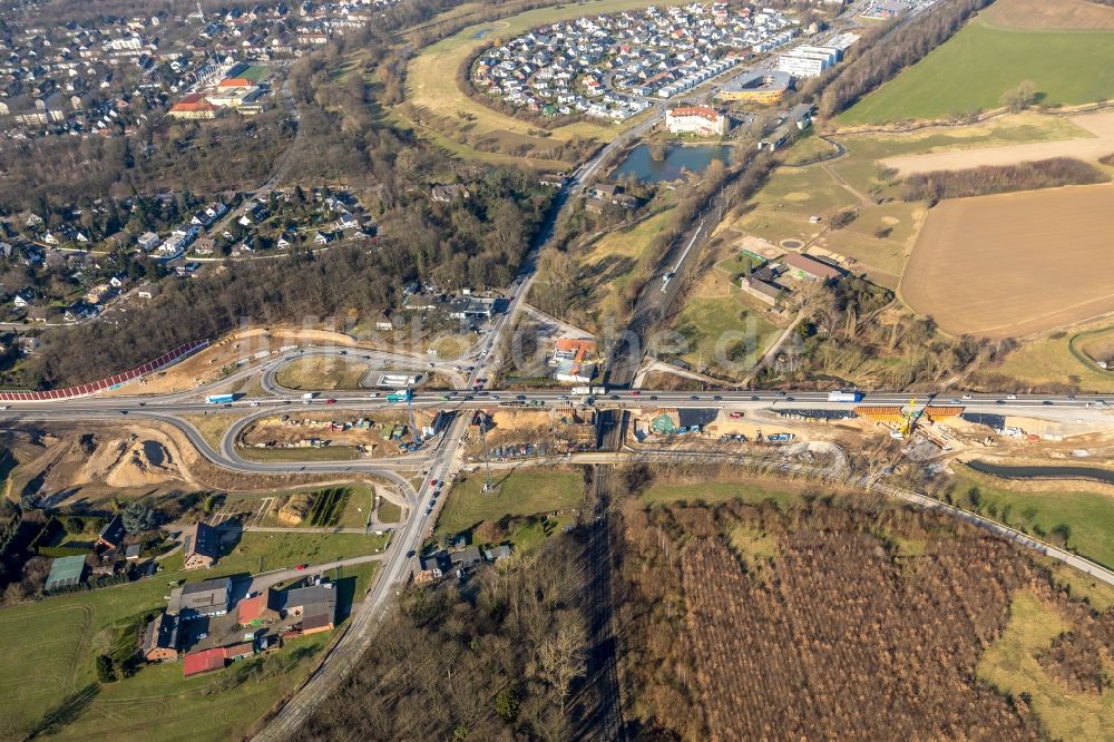 Luftaufnahme Duisburg - Baustelle zum Neubau des Straßen- Brückenbauwerk Krefelder Straße B288 in Duisburg im Bundesland Nordrhein-Westfalen, Deutschland