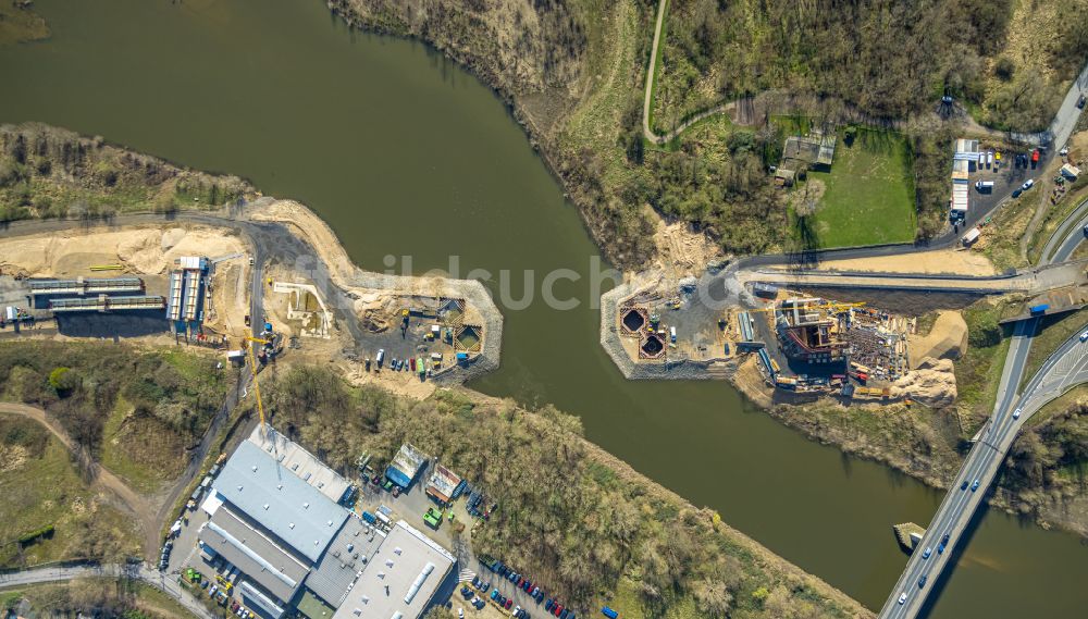 Wesel von oben - Baustelle zum Neubau des Straßen- Brückenbauwerk Lippebrücke in Wesel im Bundesland Nordrhein-Westfalen, Deutschland