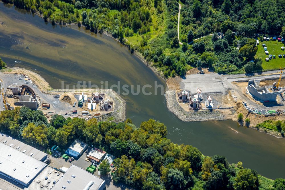 Luftbild Wesel - Baustelle zum Neubau des Straßen- Brückenbauwerk Lippebrücke in Wesel im Bundesland Nordrhein-Westfalen, Deutschland