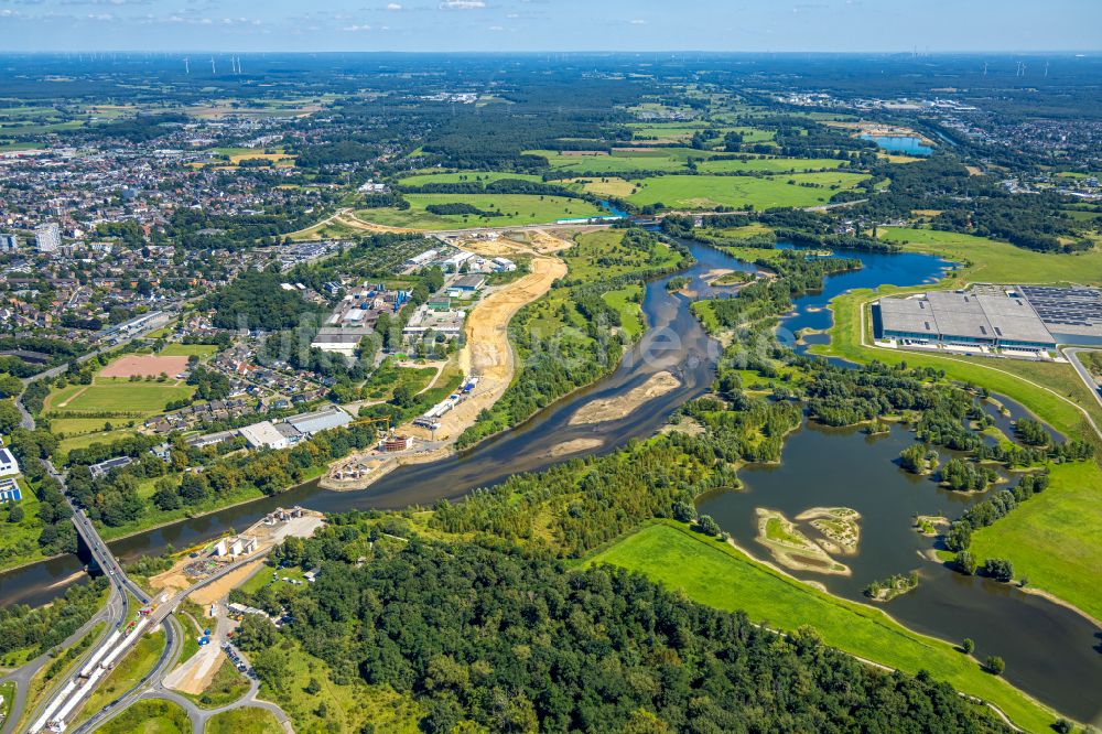 Luftbild Wesel - Baustelle zum Neubau des Straßen- Brückenbauwerk Lippebrücke in Wesel im Bundesland Nordrhein-Westfalen, Deutschland