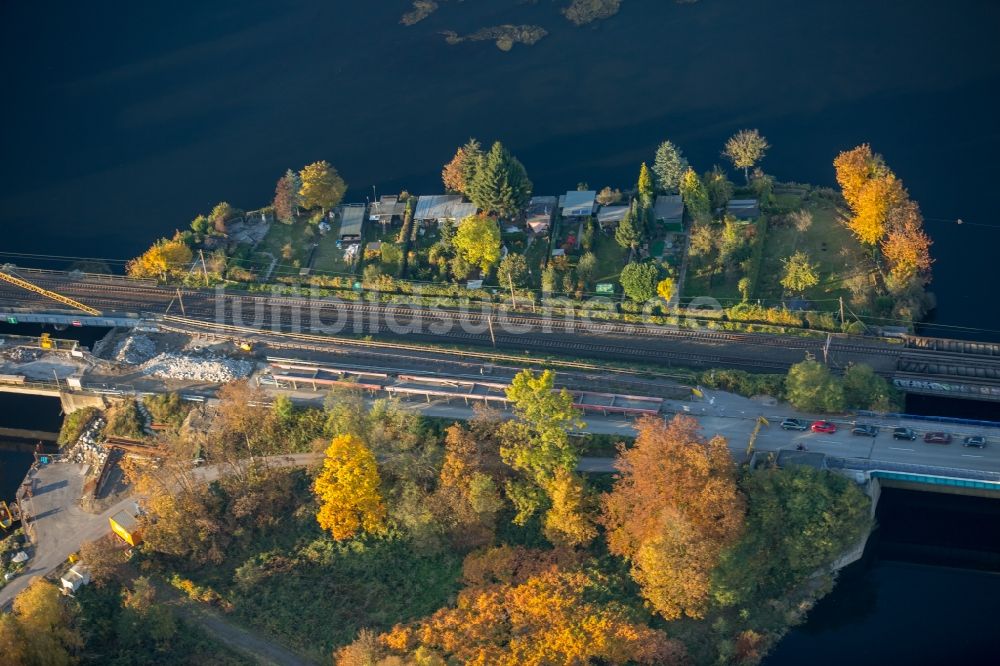 Wetter (Ruhr) von oben - Baustelle zum Neubau des Straßen- Brückenbauwerk Obergraben-Brücke in Wetter (Ruhr) im Bundesland Nordrhein-Westfalen