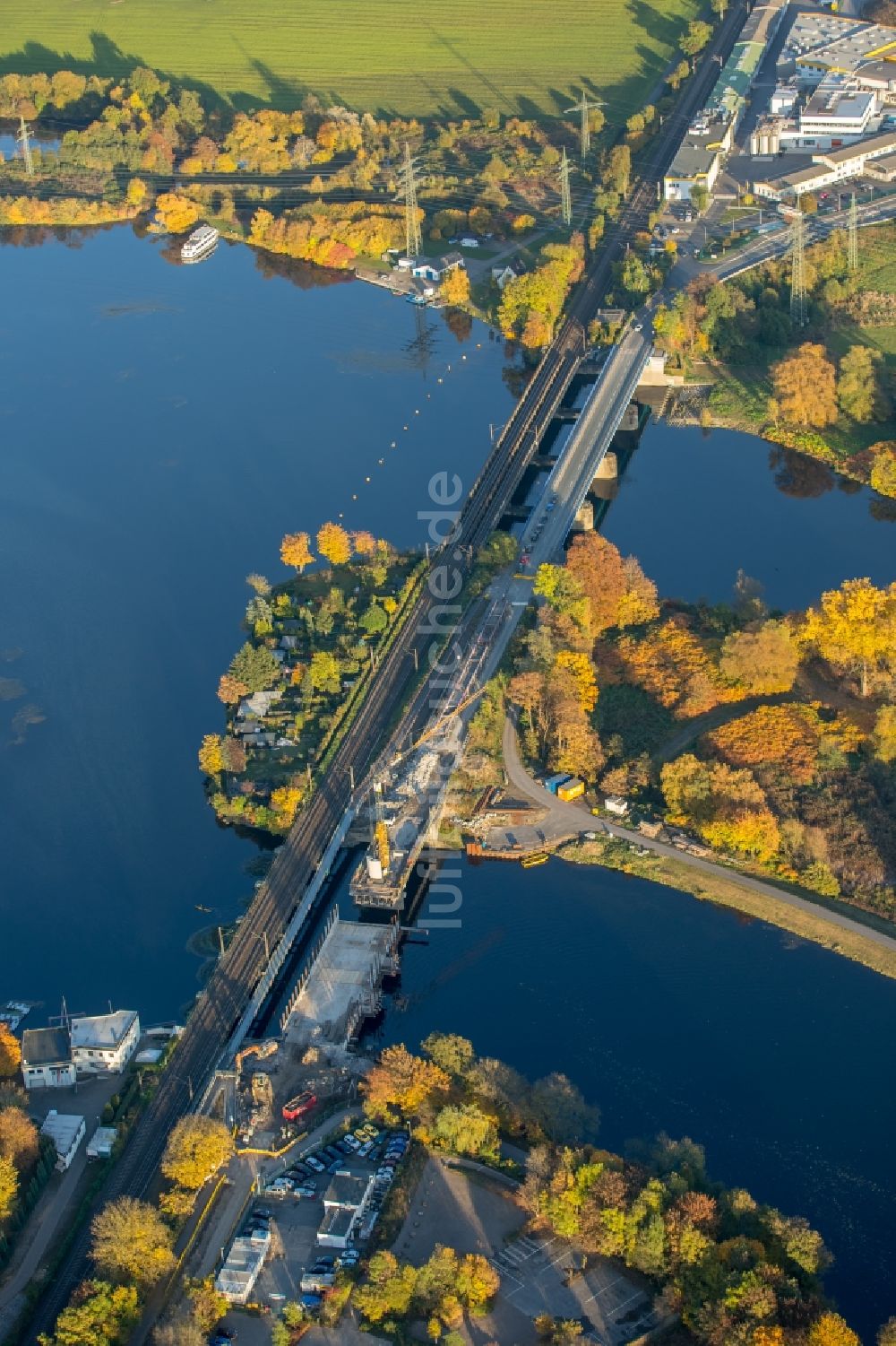 Wetter (Ruhr) von oben - Baustelle zum Neubau des Straßen- Brückenbauwerk Obergraben-Brücke in Wetter (Ruhr) im Bundesland Nordrhein-Westfalen