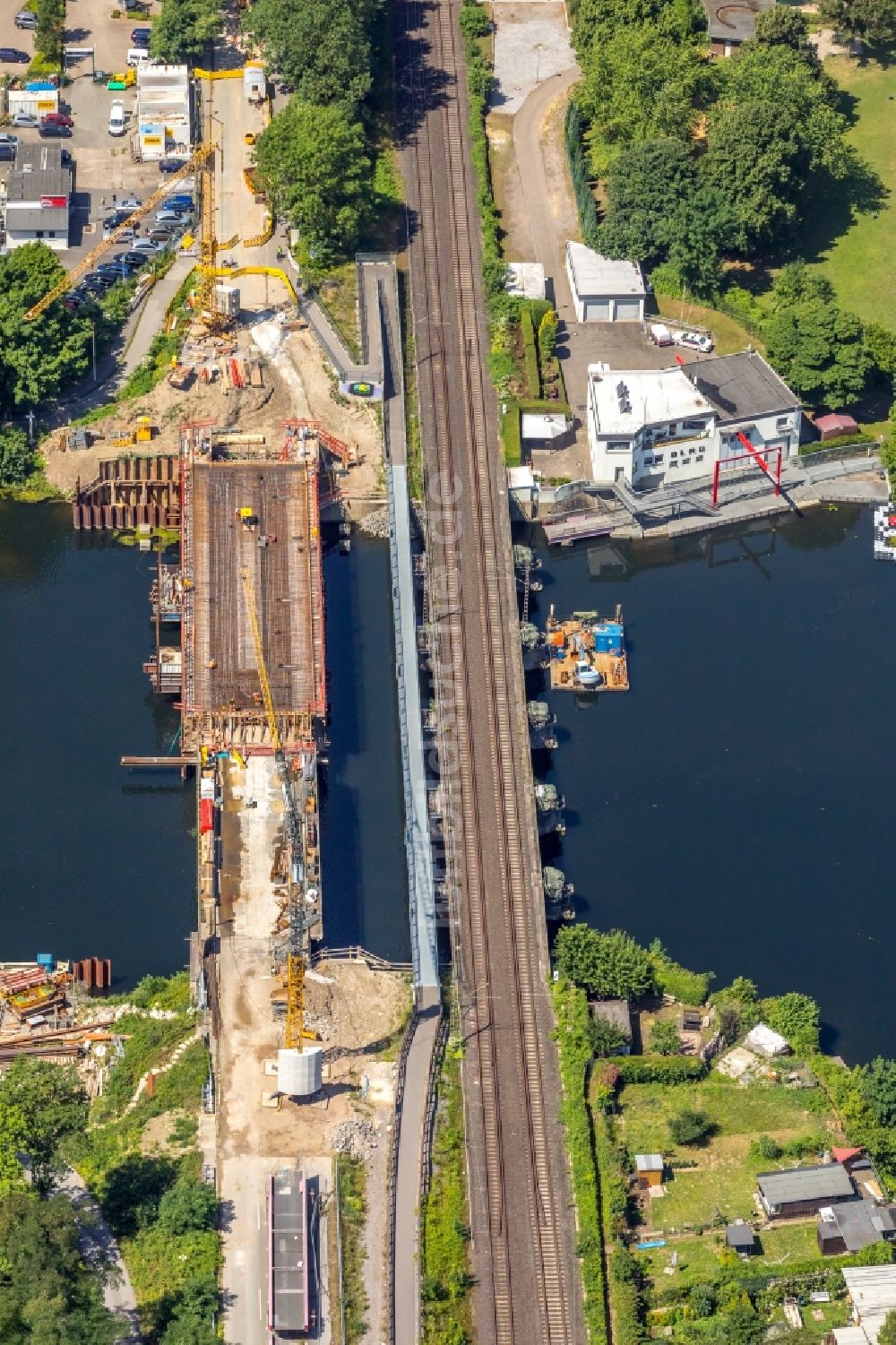 Luftaufnahme Wetter (Ruhr) - Baustelle zum Neubau des Straßen- Brückenbauwerk Obergraben-Brücke in Wetter (Ruhr) im Bundesland Nordrhein-Westfalen