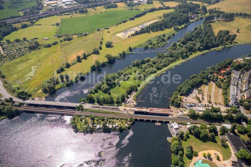 Wetter (Ruhr) von oben - Baustelle zum Neubau des Straßen- Brückenbauwerk Obergraben-Brücke in Wetter (Ruhr) im Bundesland Nordrhein-Westfalen