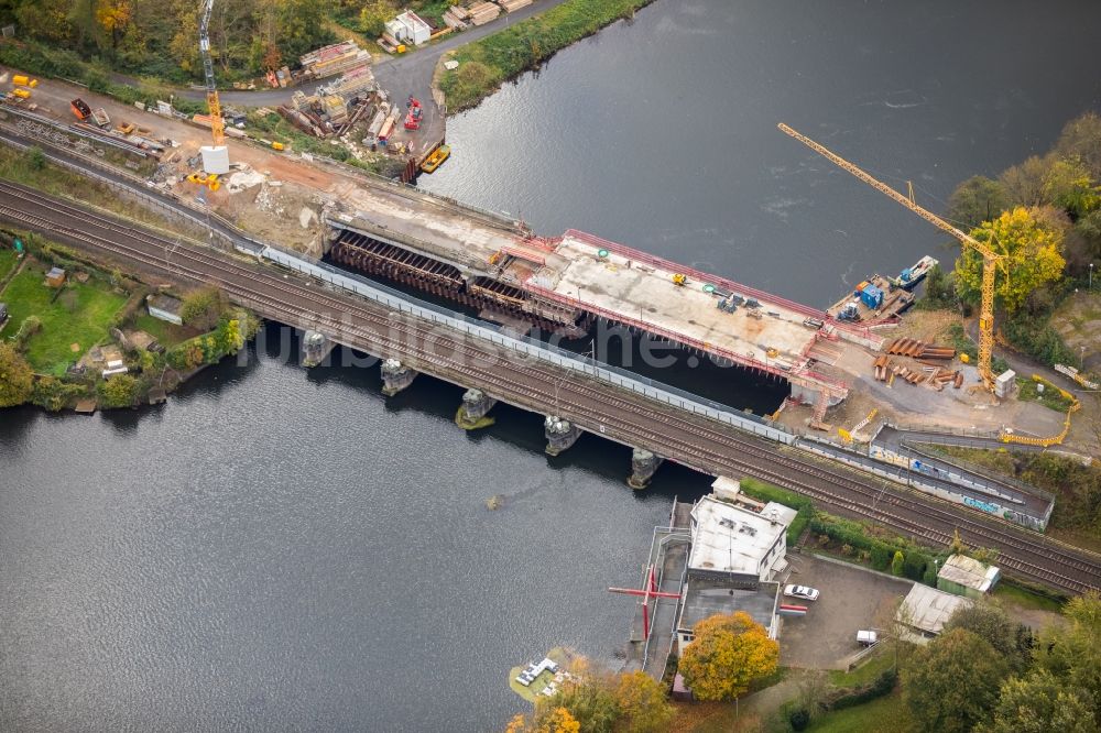 Wetter (Ruhr) aus der Vogelperspektive: Baustelle zum Neubau des Straßen- Brückenbauwerk Obergraben-Brücke in Wetter (Ruhr) im Bundesland Nordrhein-Westfalen