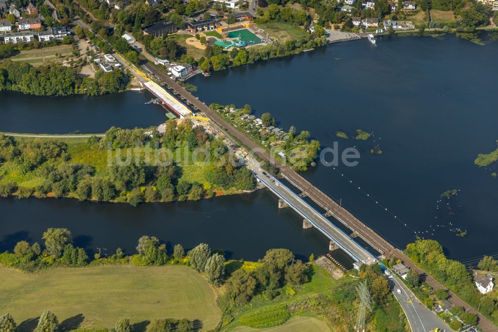 Luftaufnahme Wetter (Ruhr) - Baustelle zum Neubau des Straßen- Brückenbauwerk Obergraben-Brücke in Wetter (Ruhr) im Bundesland Nordrhein-Westfalen