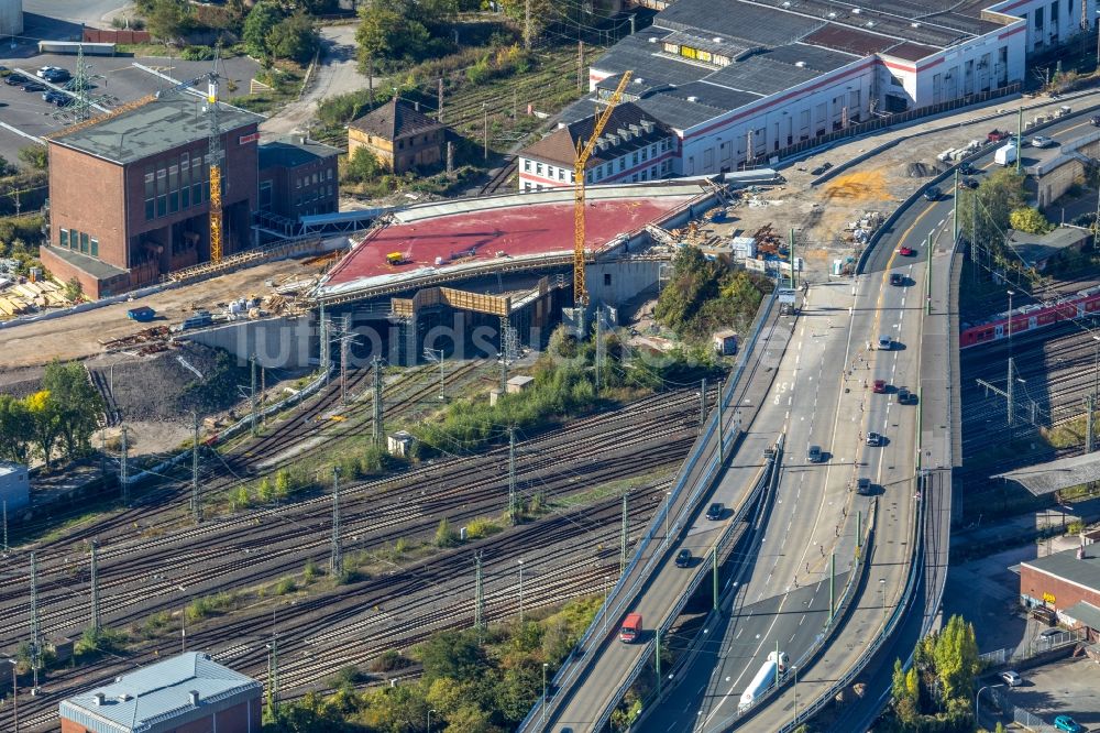 Luftbild Hagen - Baustelle zum Neubau des Straßen- Brückenbauwerk an der Sedanstraße - Plessenstraße in Hagen im Bundesland Nordrhein-Westfalen, Deutschland