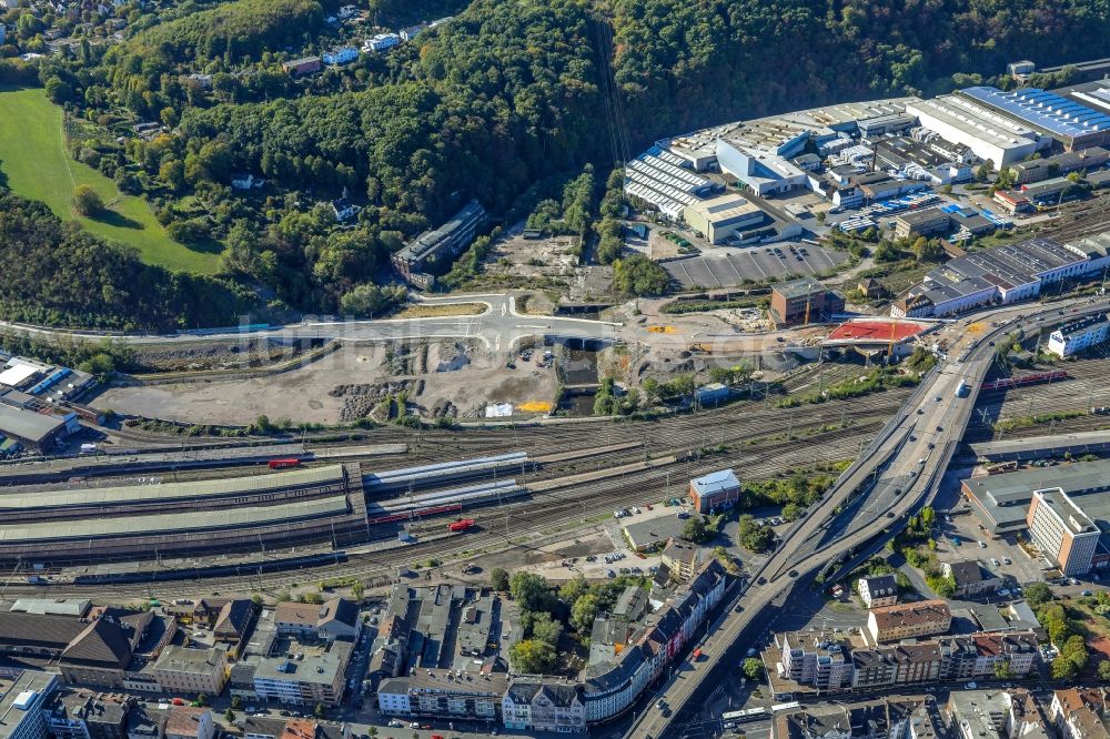 Luftaufnahme Hagen - Baustelle zum Neubau des Straßen- Brückenbauwerk an der Sedanstraße - Plessenstraße in Hagen im Bundesland Nordrhein-Westfalen, Deutschland