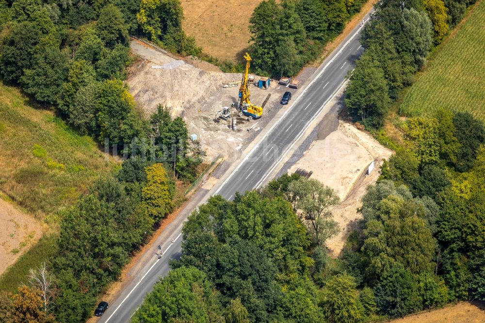 Werne aus der Vogelperspektive: Baustelle zum Neubau des Straßen- Brückenbauwerk Stiegenkamp-Brücke in Werne im Bundesland Nordrhein-Westfalen, Deutschland