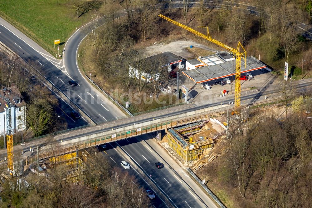 Luftaufnahme Bochum - Baustelle zum Neubau des Straßen- Brückenbauwerk an der Wittener Straße in Bochum im Bundesland Nordrhein-Westfalen, Deutschland