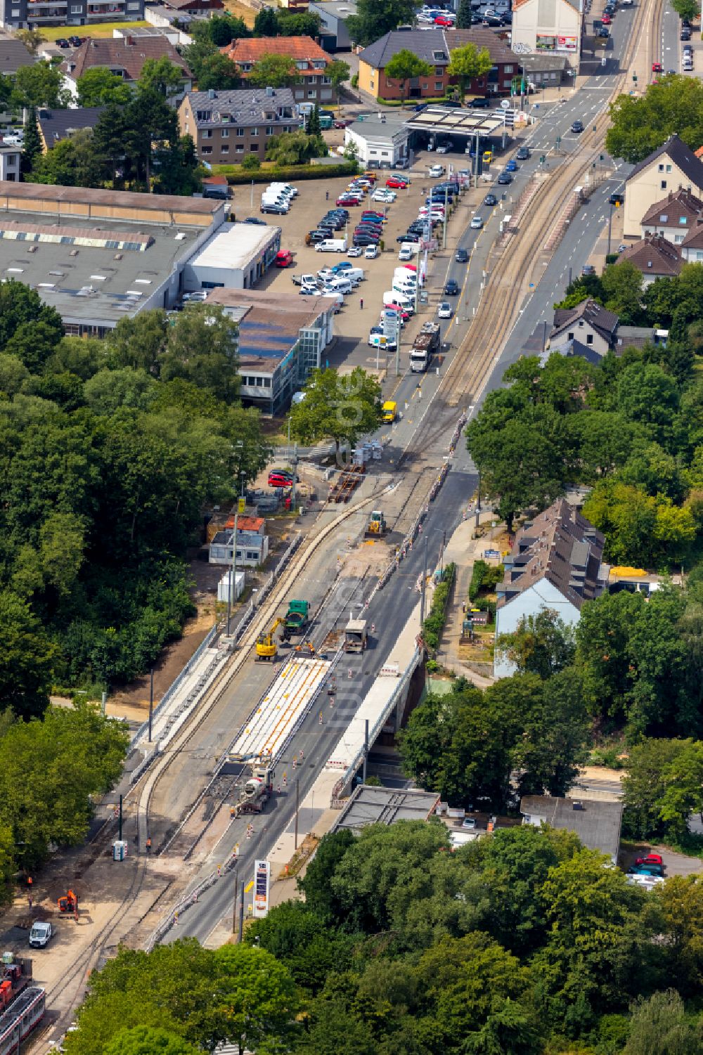 Luftbild Bochum - Baustelle zum Neubau des Straßen- Brückenbauwerk an der Wittener Straße in Bochum im Bundesland Nordrhein-Westfalen, Deutschland