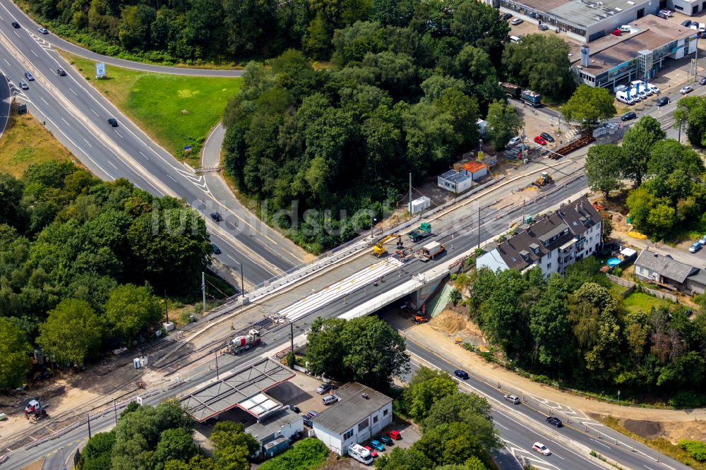 Luftaufnahme Bochum - Baustelle zum Neubau des Straßen- Brückenbauwerk an der Wittener Straße in Bochum im Bundesland Nordrhein-Westfalen, Deutschland