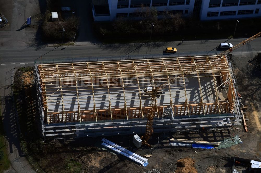 Luftbild Leipzig - Baustelle zum Neubau einer Streugut- Lagerhalle des Eigenbetrieb Stadtreinigung im Ortsteil Paunsdorf in Leipzig im Bundesland Sachsen