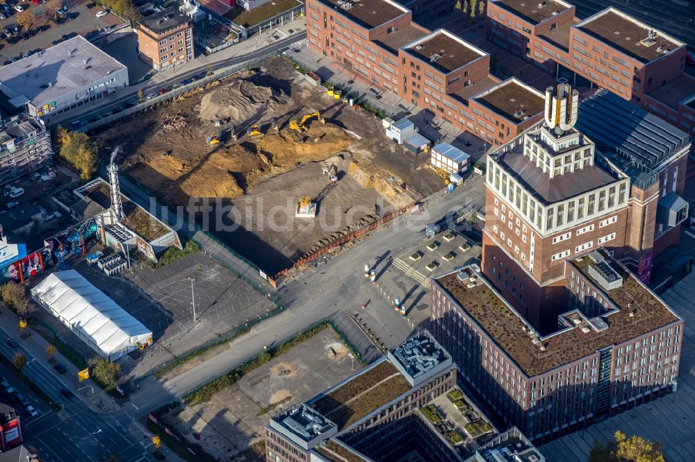 Dortmund von oben - Baustelle zum Neubau eines Studenten- Wohnheim - Gebäude am Emil-Moog-Platz - Benno-Elkan-Allee - Ritterstraße in Dortmund im Bundesland Nordrhein-Westfalen, Deutschland