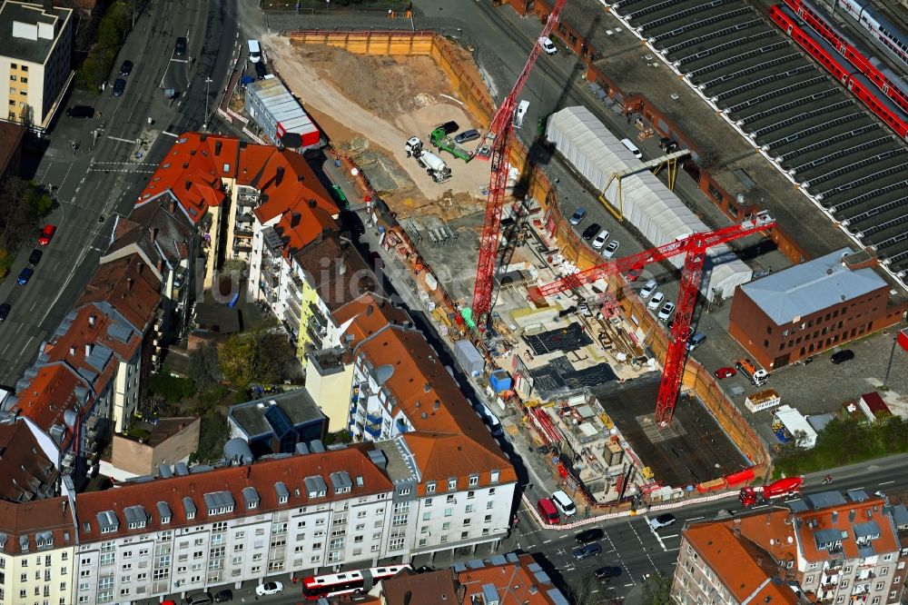 Luftaufnahme Nürnberg - Baustelle zum Neubau eines Studenten- Wohnheim - Gebäude im Ortsteil Glockenhof in Nürnberg im Bundesland Bayern, Deutschland