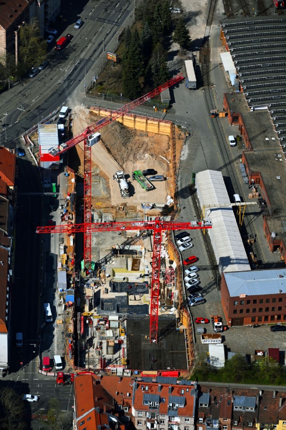 Nürnberg von oben - Baustelle zum Neubau eines Studenten- Wohnheim - Gebäude im Ortsteil Glockenhof in Nürnberg im Bundesland Bayern, Deutschland