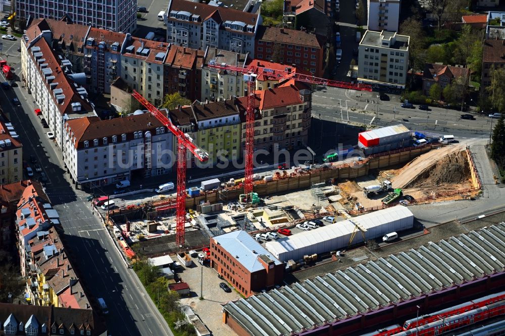 Nürnberg von oben - Baustelle zum Neubau eines Studenten- Wohnheim - Gebäude im Ortsteil Glockenhof in Nürnberg im Bundesland Bayern, Deutschland