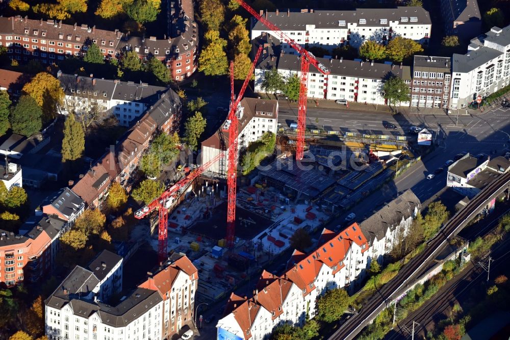 Luftbild Hamburg - Baustelle zum Neubau eines Studenten- Wohnheim - Gebäude an der Stresemannstraße - Oeverseestraße im Ortsteil Altona in Hamburg, Deutschland