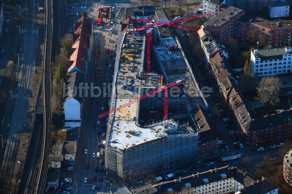 Hamburg von oben - Baustelle zum Neubau eines Studenten- Wohnheim - Gebäude an der Stresemannstraße - Oeverseestraße im Ortsteil Altona in Hamburg, Deutschland