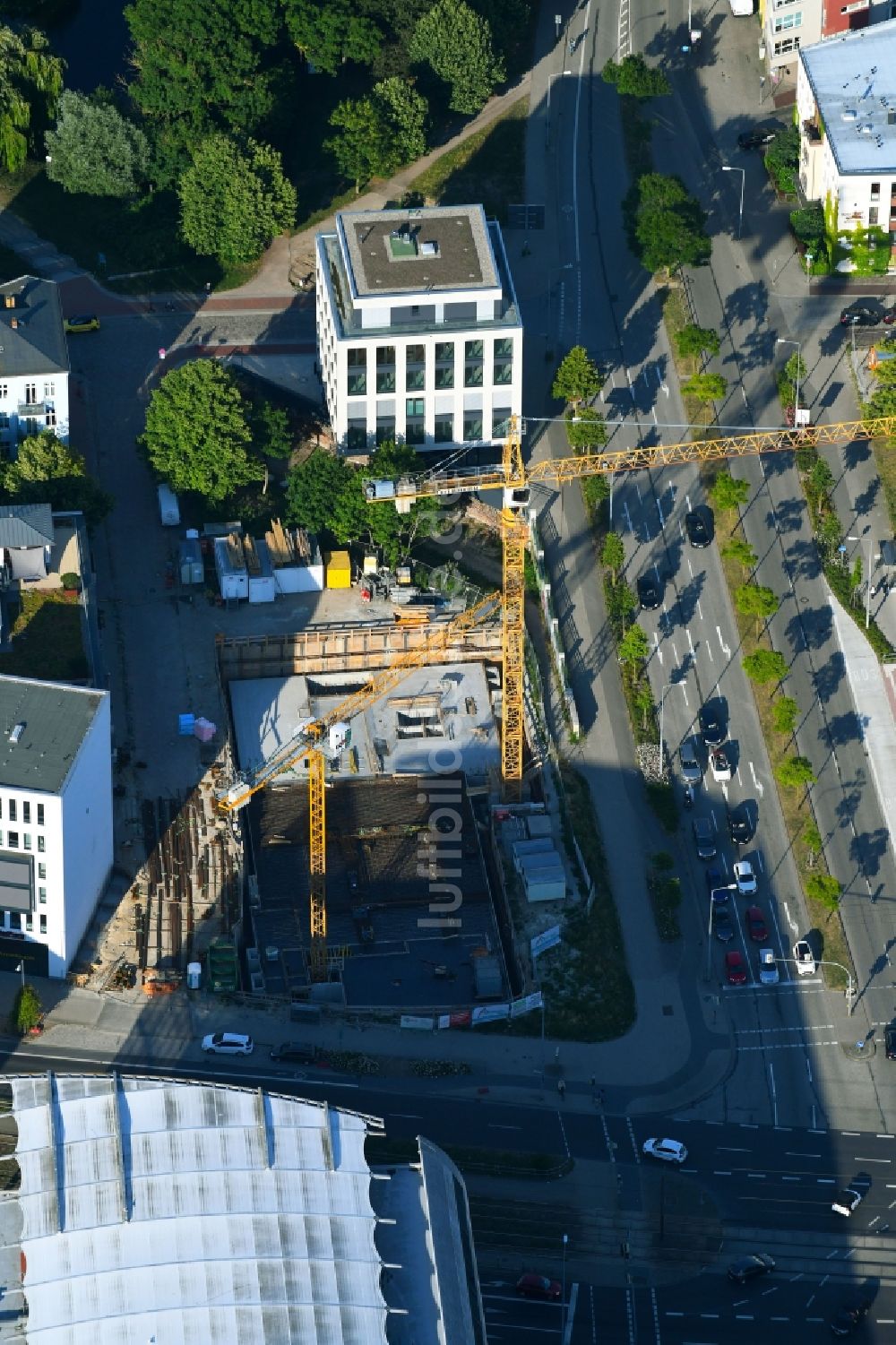 Luftbild Rostock - Baustelle zum Neubau eines Studenten- Wohnheim - Gebäude Studinest 3000 in Rostock im Bundesland Mecklenburg-Vorpommern, Deutschland