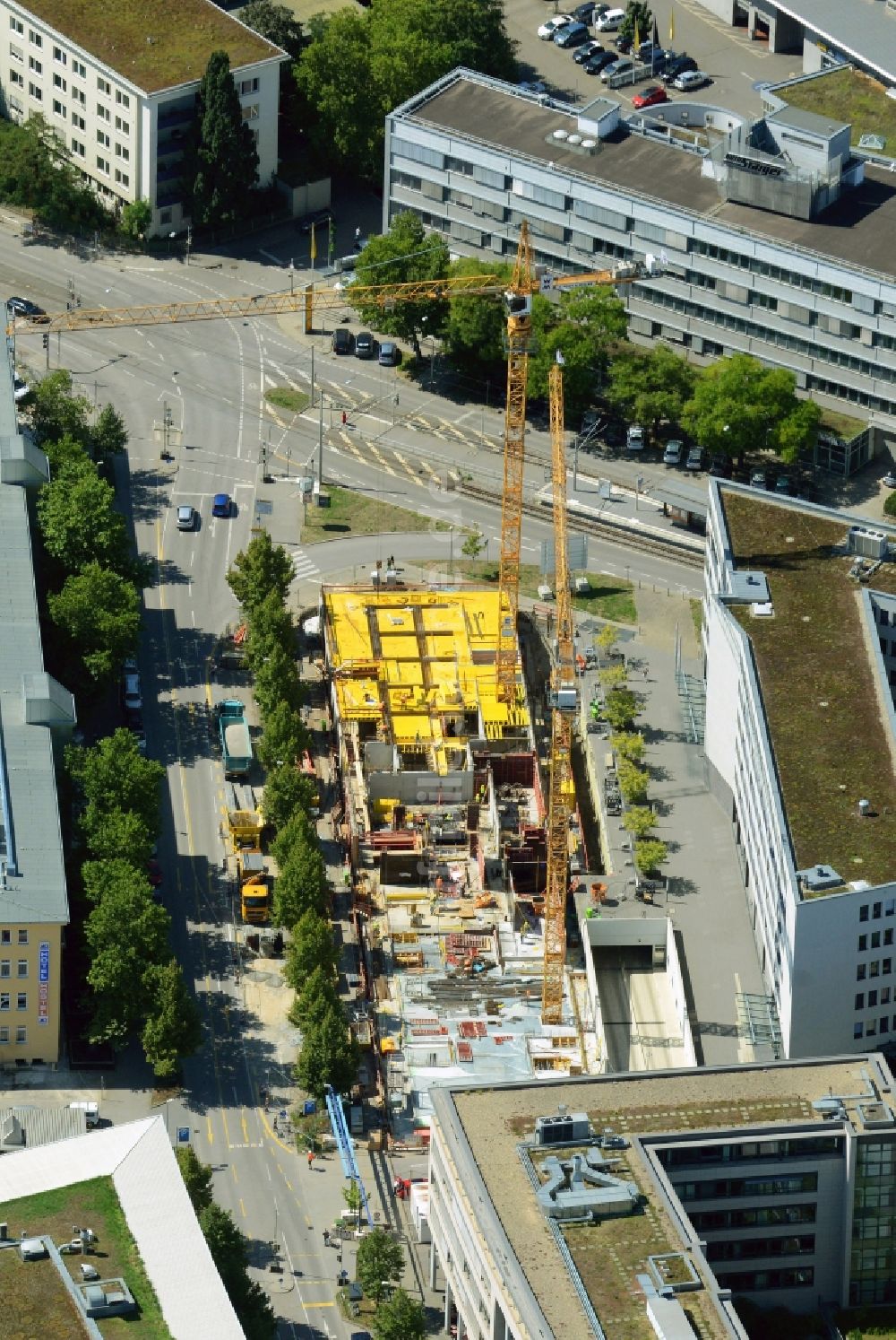 Stuttgart von oben - Baustelle zum Neubau eines Studentenwohnheimes an der Rosensteinstraße Ecke Nordbahnhofstraße in Stuttgart im Bundesland Baden-Württemberg