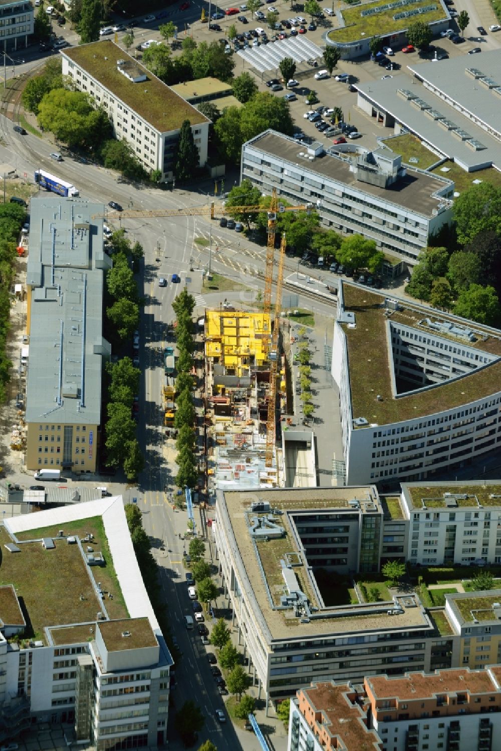 Stuttgart aus der Vogelperspektive: Baustelle zum Neubau eines Studentenwohnheimes an der Rosensteinstraße Ecke Nordbahnhofstraße in Stuttgart im Bundesland Baden-Württemberg