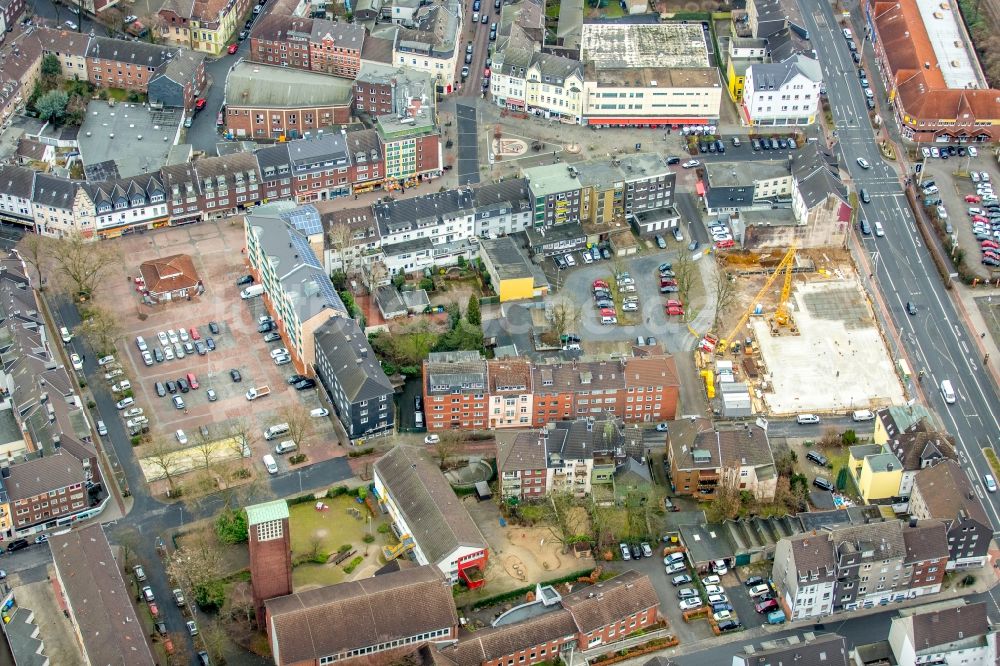 Oberhausen aus der Vogelperspektive: Baustelle zum Neubau eines Supermarkt an der Bottroper Straße - Im Wiedemhof in Oberhausen im Bundesland Nordrhein-Westfalen, Deutschland