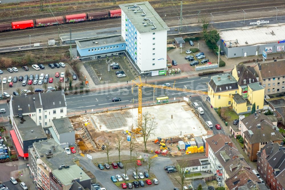 Luftbild Oberhausen - Baustelle zum Neubau eines Supermarkt an der Bottroper Straße - Im Wiedemhof in Oberhausen im Bundesland Nordrhein-Westfalen, Deutschland