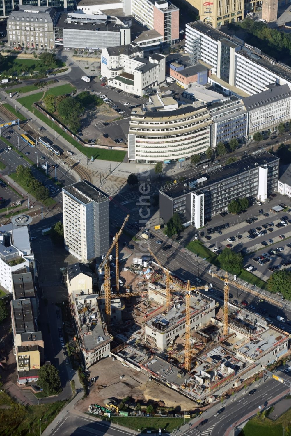 Chemnitz von oben - Baustelle zum Neubau des Technischen Rathauses in Chemnitz im Bundesland Sachsen