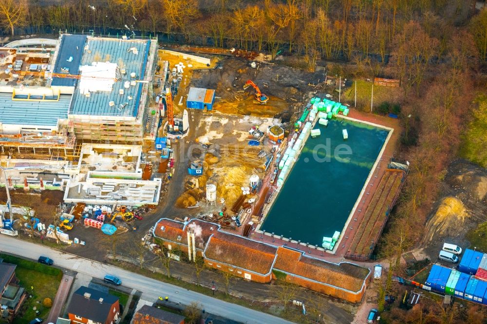 Werne von oben - Baustelle zum Neubau der Therme und Schwimmbecken am Freibad der Freizeiteinrichtung Natur-Solebad Werne GmbH in Werne im Bundesland Nordrhein-Westfalen