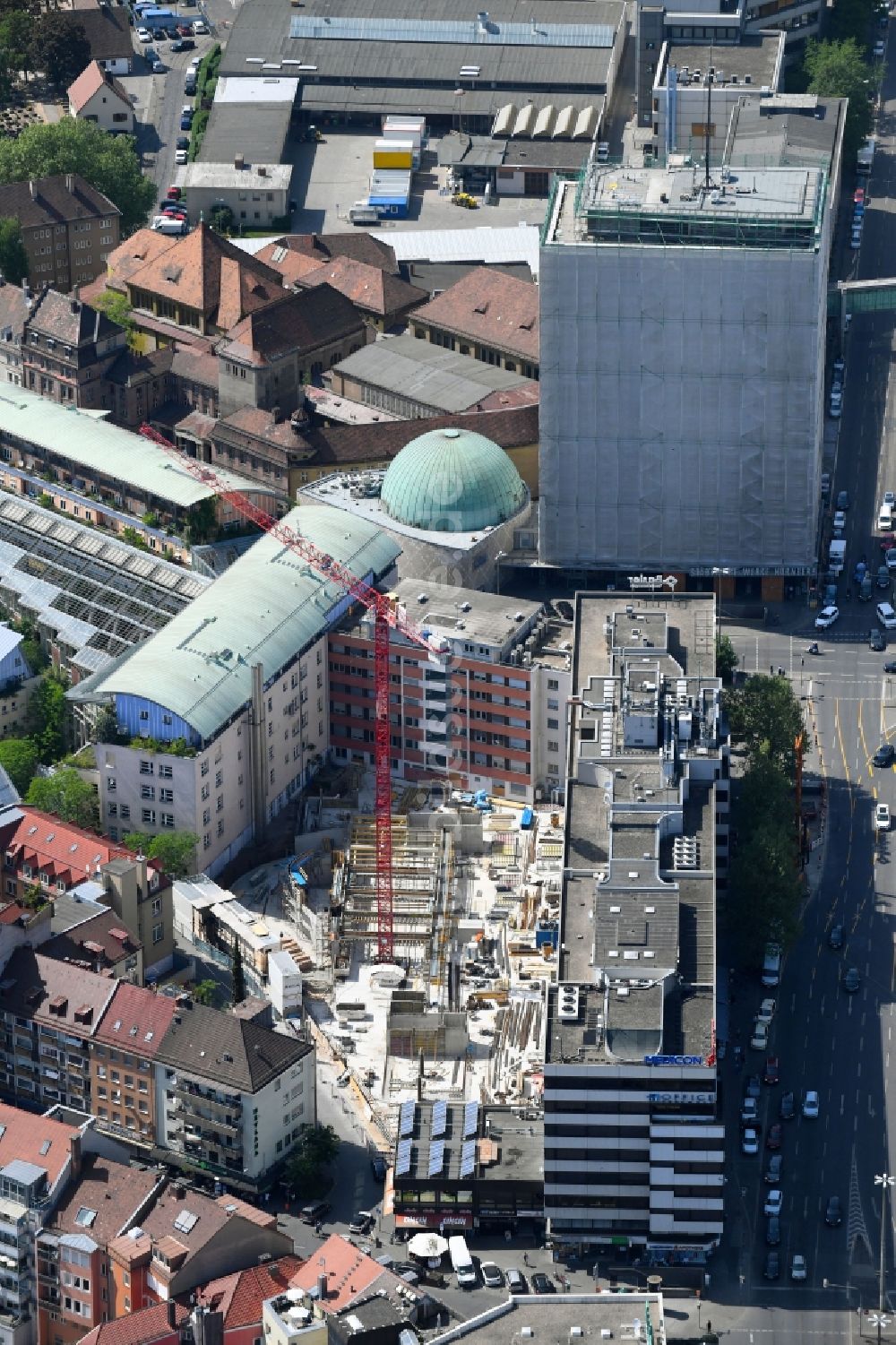 Luftbild Nürnberg - Baustelle zum Neubau der Tiefgarage an der Gostenhofer Schulgasse in Nürnberg im Bundesland Bayern, Deutschland