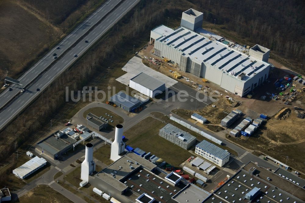 Dahlewitz aus der Vogelperspektive: Baustelle zum Neubau eines Triebwerks- Prüfstandes im Rolls Royce Werk in Dahlewitz im Bundesland Brandenburg