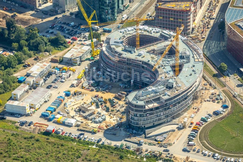 Düsseldorf aus der Vogelperspektive: Baustelle zum Neubau trivago- Zentrale an der Kesselstraße durch die Ed. Züblin AG im Ortsteil Medienhafen in Düsseldorf im Bundesland Nordrhein-Westfalen