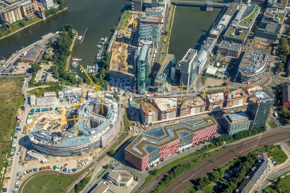 Düsseldorf aus der Vogelperspektive: Baustelle zum Neubau trivago- Zentrale an der Kesselstraße durch die Ed. Züblin AG im Ortsteil Medienhafen in Düsseldorf im Bundesland Nordrhein-Westfalen