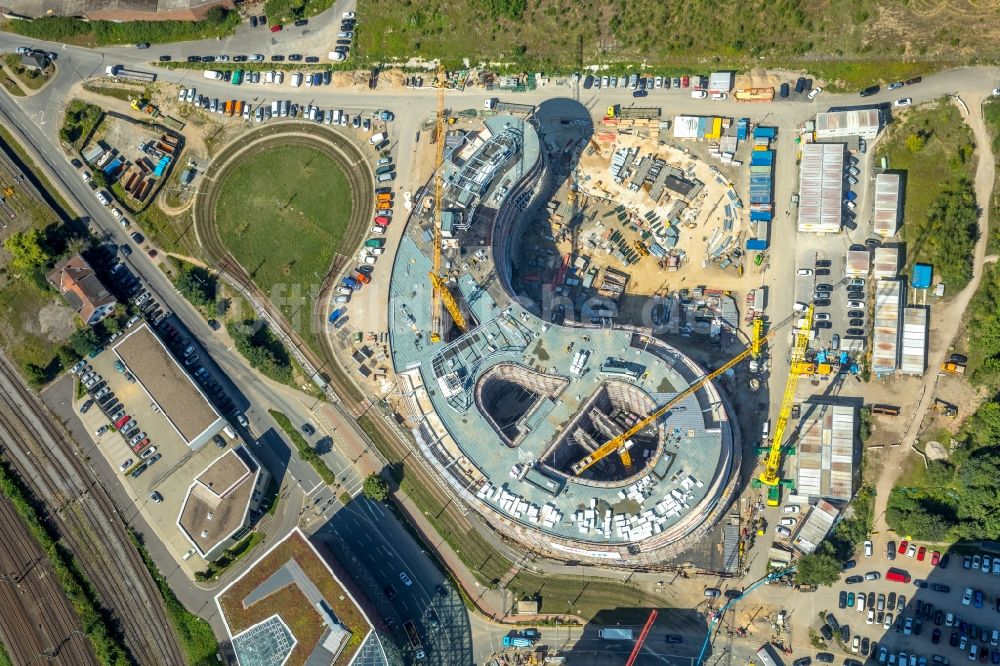 Düsseldorf aus der Vogelperspektive: Baustelle zum Neubau trivago- Zentrale an der Kesselstraße durch die Ed. Züblin AG im Ortsteil Medienhafen in Düsseldorf im Bundesland Nordrhein-Westfalen