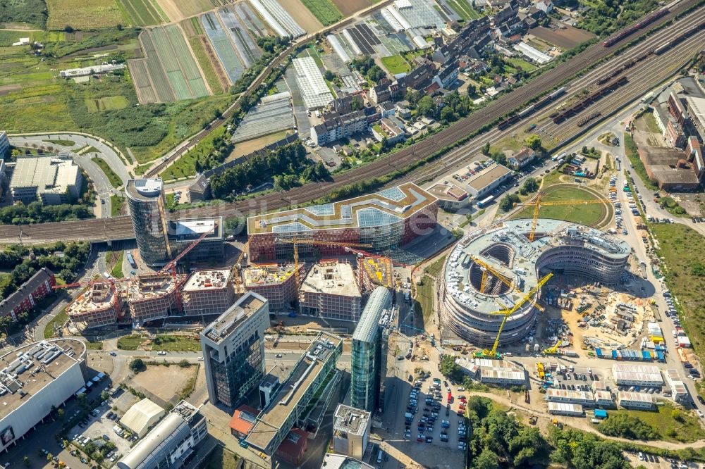 Luftbild Düsseldorf - Baustelle zum Neubau trivago- Zentrale an der Kesselstraße durch die Ed. Züblin AG im Ortsteil Medienhafen in Düsseldorf im Bundesland Nordrhein-Westfalen