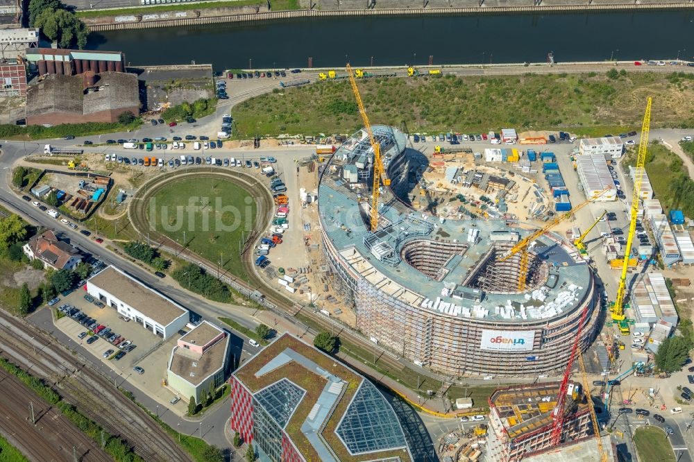 Düsseldorf von oben - Baustelle zum Neubau trivago- Zentrale an der Kesselstraße durch die Ed. Züblin AG im Ortsteil Medienhafen in Düsseldorf im Bundesland Nordrhein-Westfalen